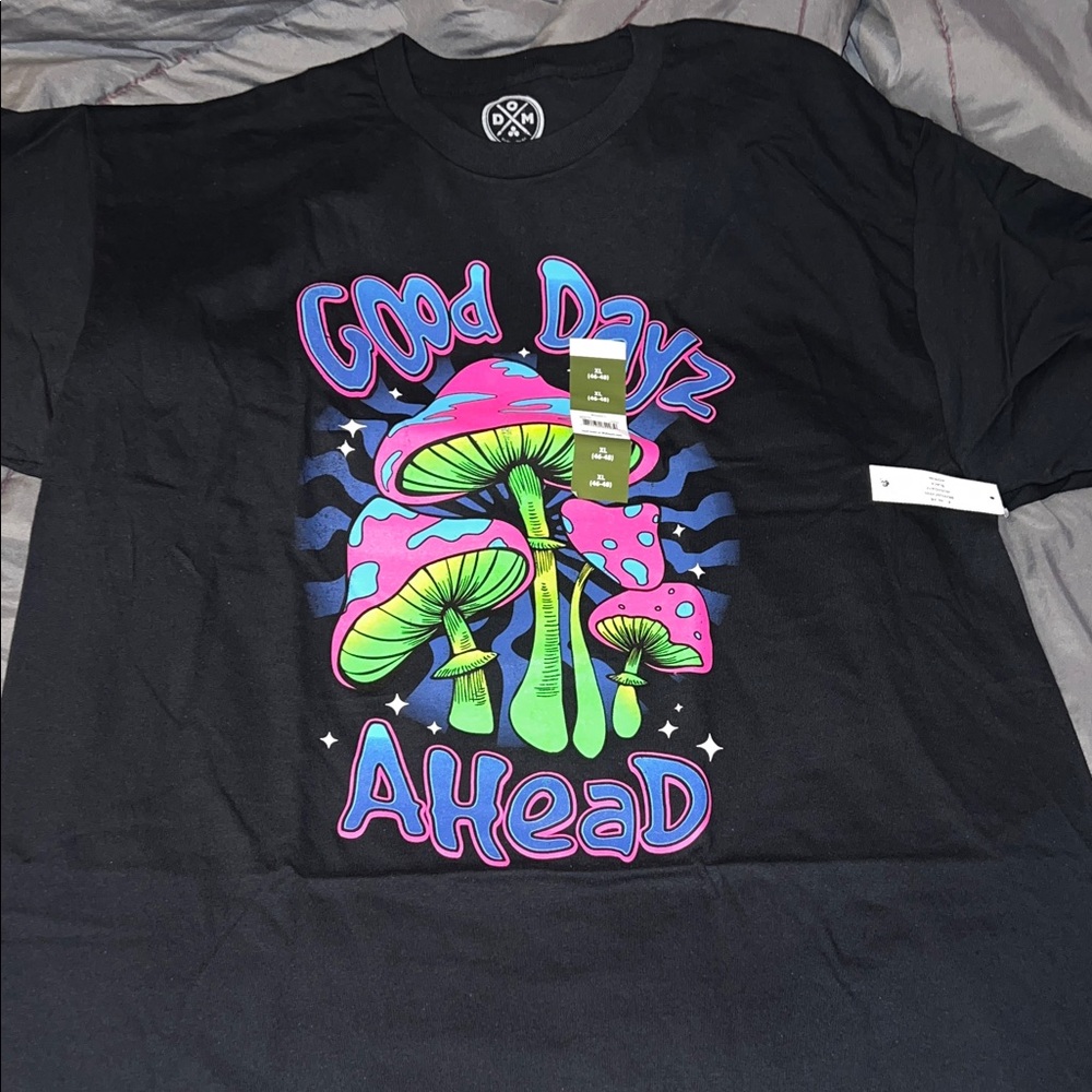 Graphic Tee with Colorful Mushroom Design